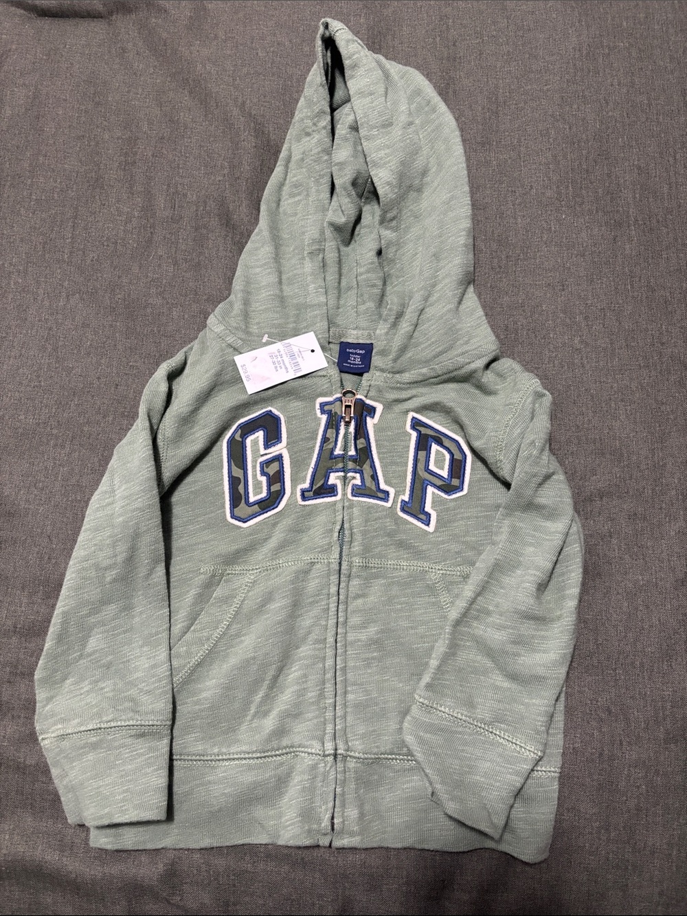 BabyGAP toddler Heather Sage Green Zip-Up Hooded Sweatshirt 18-24 months